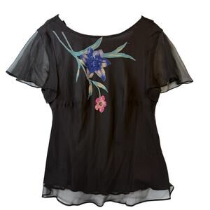 VTG Dark Fairy Shirt SILK Whimsigoth Flutter Cowl Womens PLUS SIZE 16W Black Top